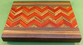 Board #946  Padauk, Zebrawood & Black Walnut Wave Edge Grain Cutting Board 15 1/4" x 12 1/4" x 1 1/2" - $79.99